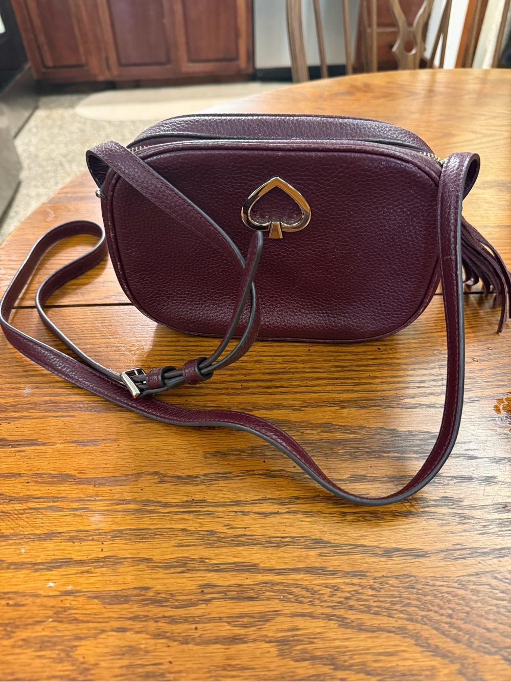 kate spade Deep Plum Pebbled Leather Crossbody with Gold Spade Accent
